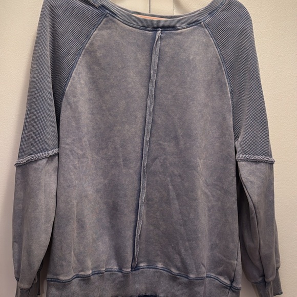 Waffle Knit patchwork Raglan Sleeve Sweatshirt - Picture 3 of 5